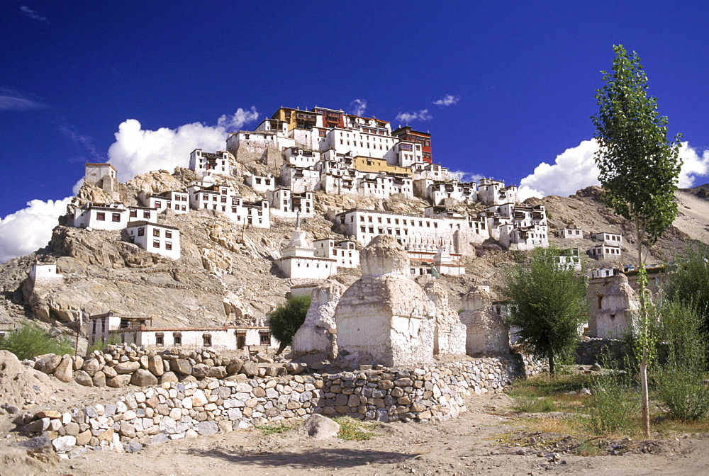 Thiksay monastary rising majestically in the Indus River valley, Ladakh India