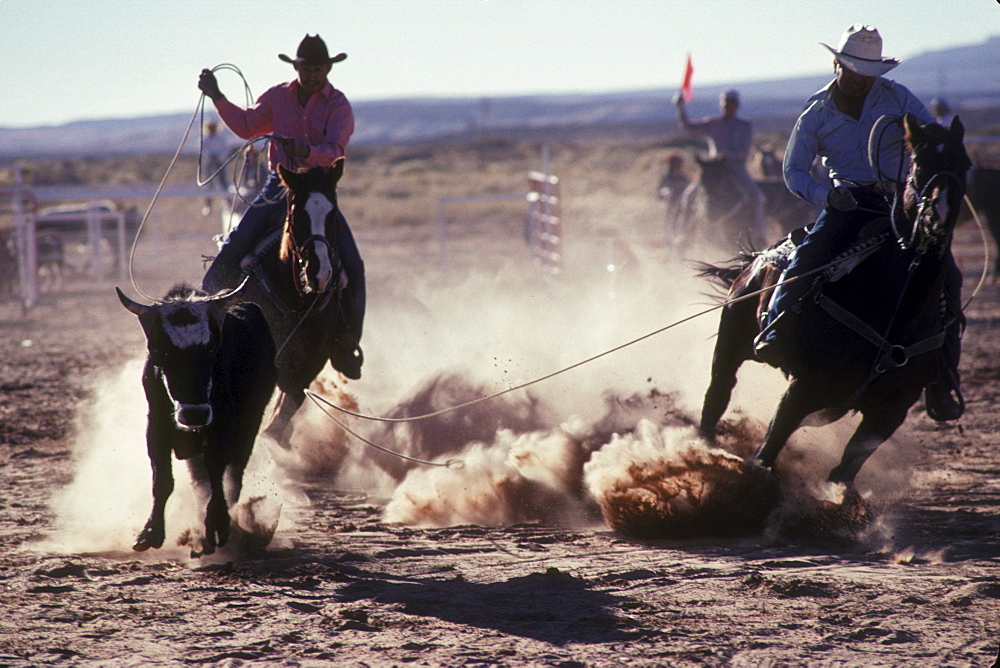 roping event at a Navajo rodeo in Mexican Water, Arizona