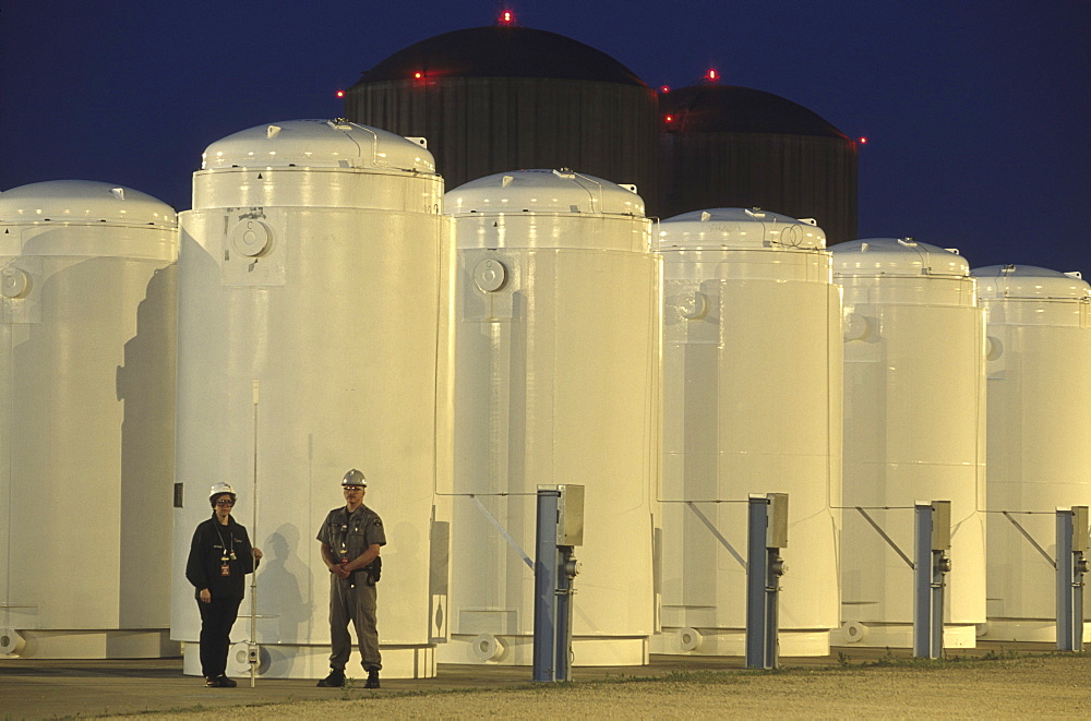 Dry Cask storage. Twelve dry casks in a storage facility at Prairie Island Nuclear Generationg Station, MN.