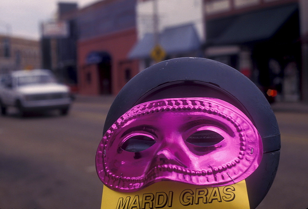 Parking meter during Mardi Gras in Lafayette, Louisiana