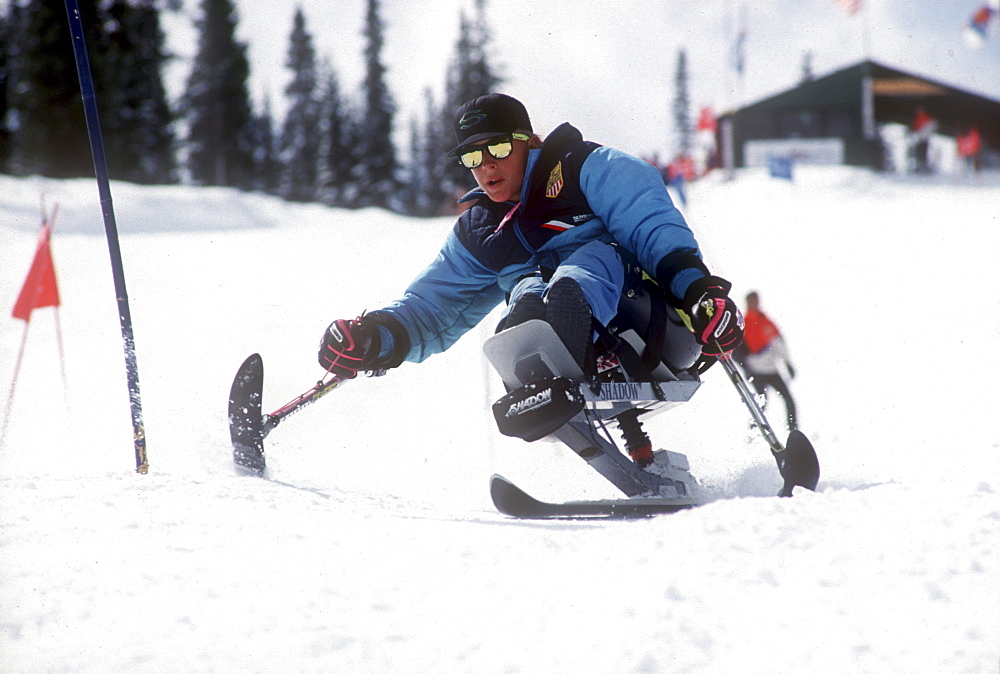 A disabled skier gets a lesson at Purgatory Ski Resort, Colorado