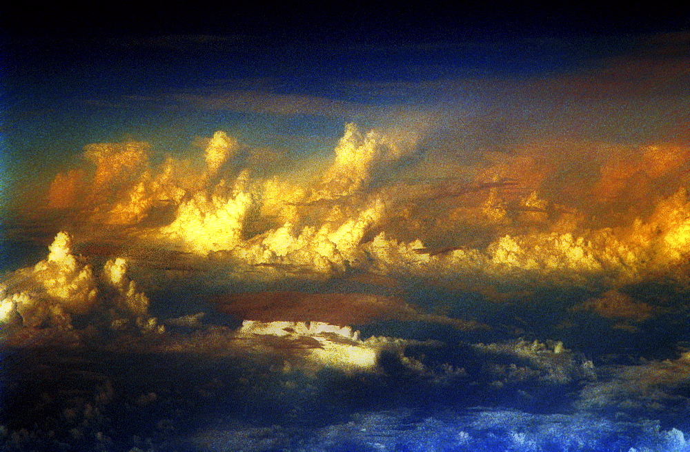 Aerial shot of the clouds at dawn, dusk.