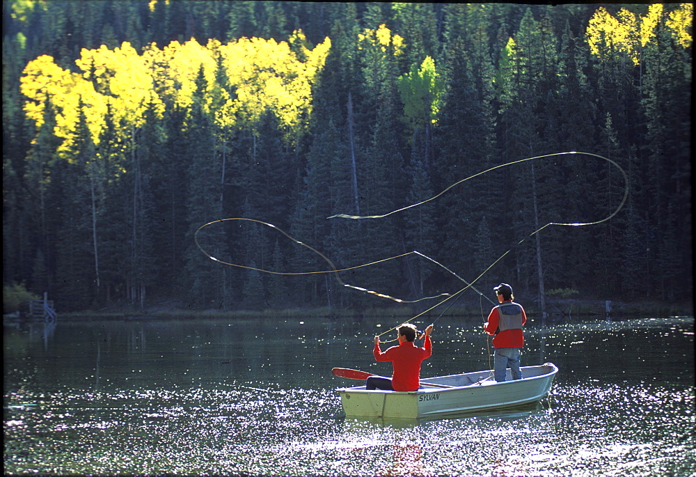 Fly fishing on a lake near Teluride, Colorado.