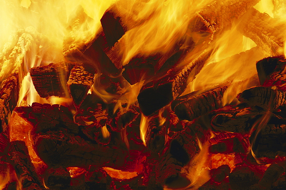 A fire burns in the pottery kiln, Conner Prairie Living Museum in Fischers, Indiana, in February, 2004.