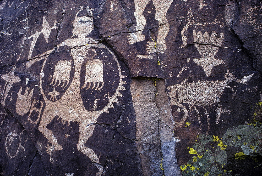 Prehistoric Indian petroglyphs on a volcanic ridge in the Galesteo Basin near Santa Fe, New Mexico