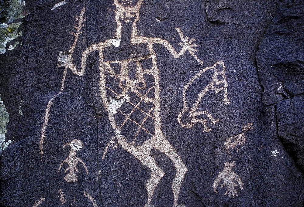 Prehistoric Indian petroglyphs on a volcanic ridge in the Galesteo Basin near Santa Fe, New Mexico