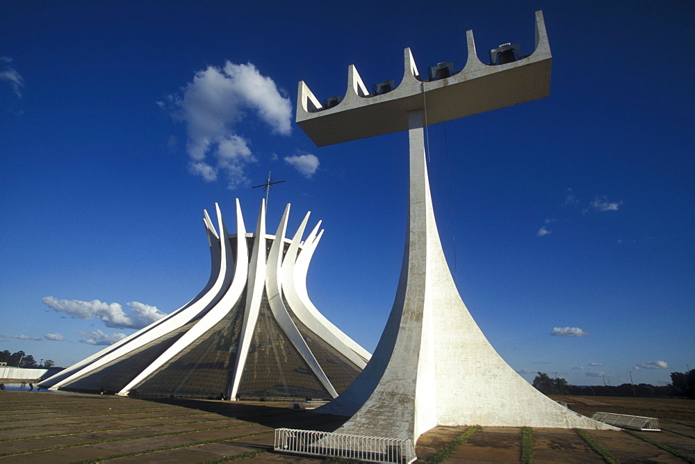 The modern Metropolitan Cathedral in Brasilia, the futuristc capital of Brazil.