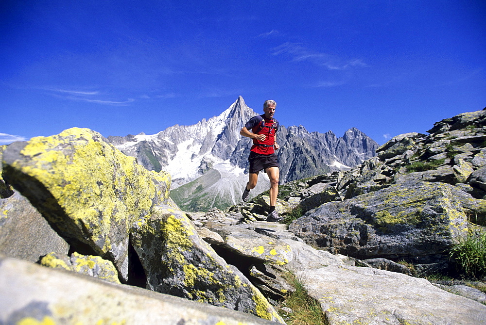 Tim Twietmeyer trail runs in the Mountains of Chamonix, France.