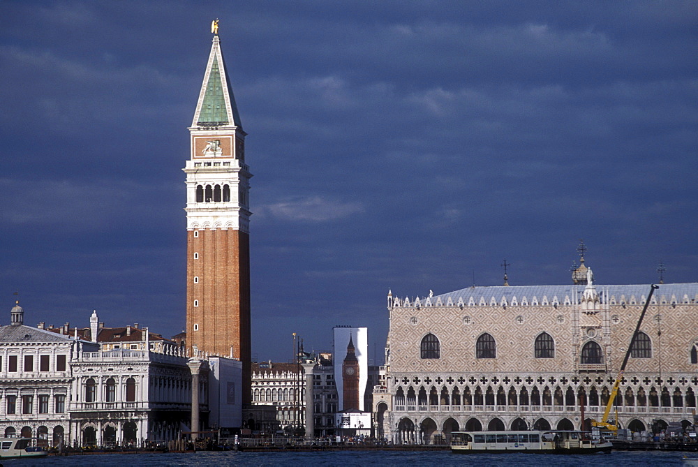 The 99-meter Campanile towers over San Marcos Square in Venice, Italy.