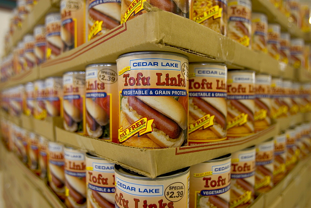 Tofu links for sale at the Loma Linda Market in Loma Linda, California, home to a large number of seventh Day Adventists who are predominantly vegetarian.