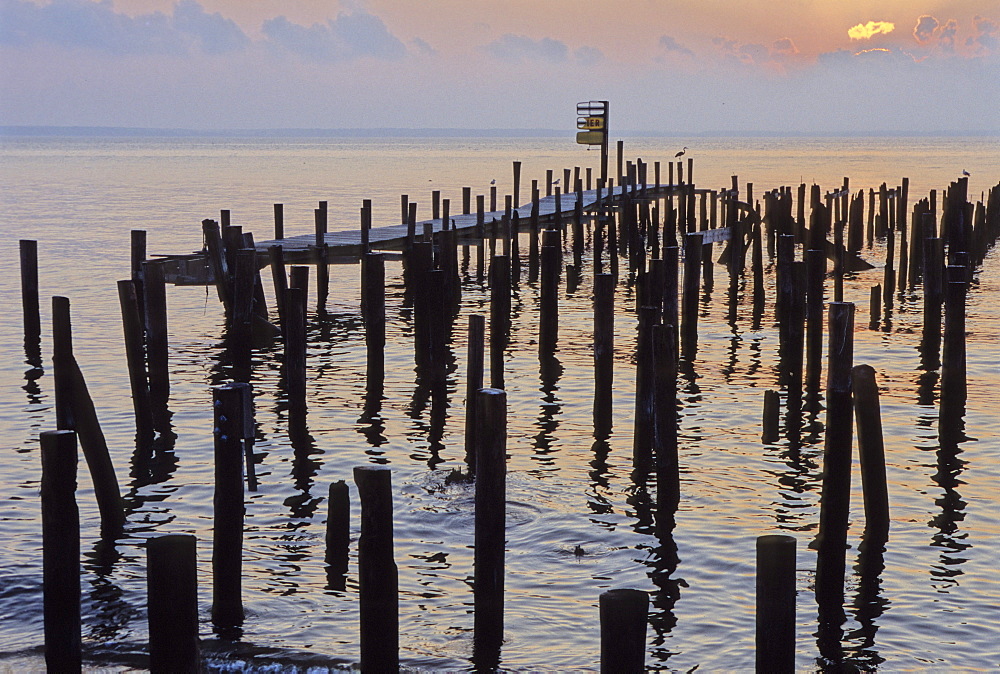 A pier that was destroyed in Colonial Beach, VA in Hurricane Isobel on Sept.  16, 2003. On the pier was an off shore riverboat gambling operation.