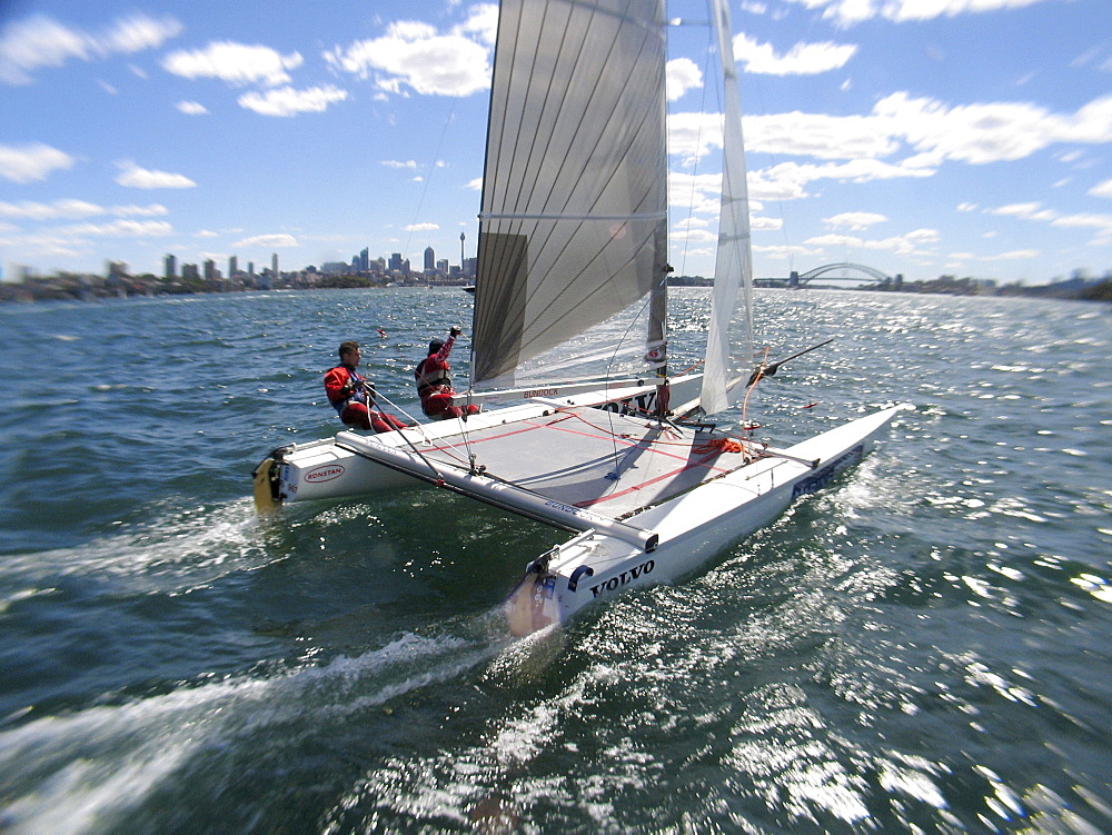 The Tornado Multihull Olympic class at the Sydney International Regatta.The skipper is Andrew Macpherson.