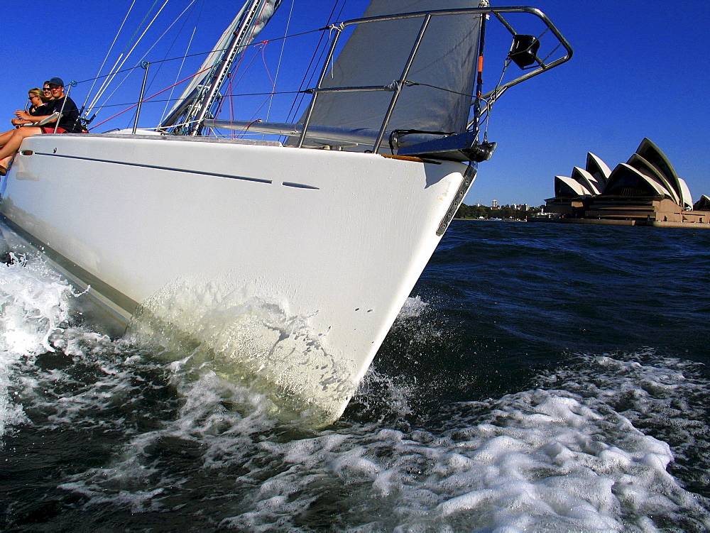 Students learning how sail at the Flying Fish sailing school in the Sydney Harbour.