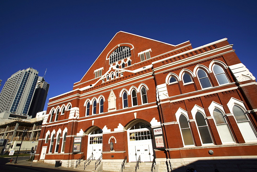 The front of the legendary Ryman Auditorium in downtown Nashville, TN