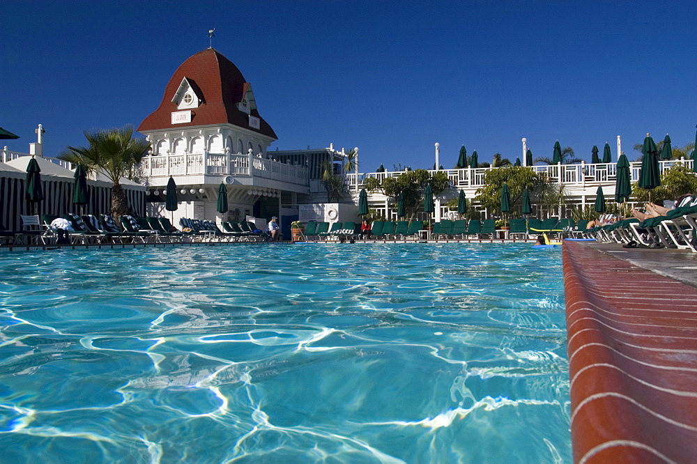 The pool water  at the world famous hotel Del Coronado on Coronado island in San Diego, California.