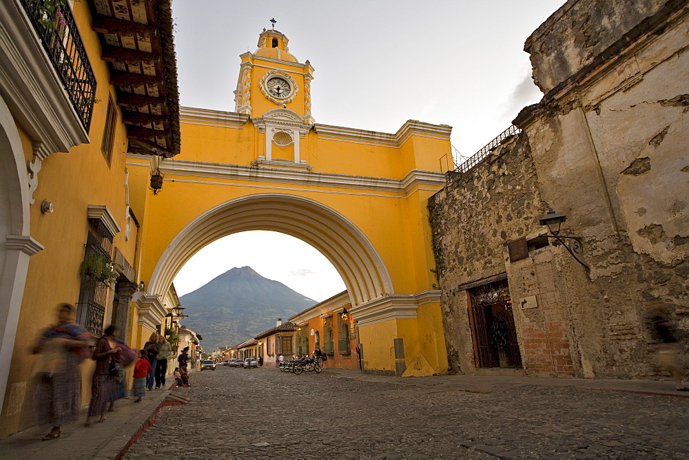 A view of a volcano from the arch of Santa Catalina, Antigua, Guatemala