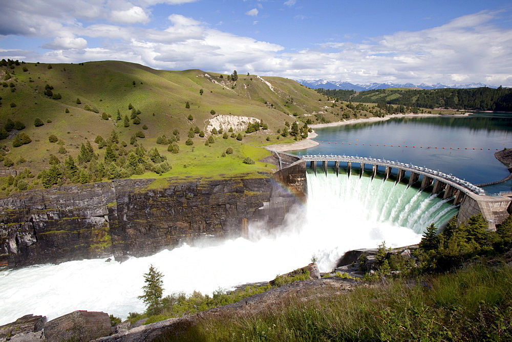 Flathead Lake overflows from all gates at Kerr Dam near Polson, Montana following a record snowpack winter.