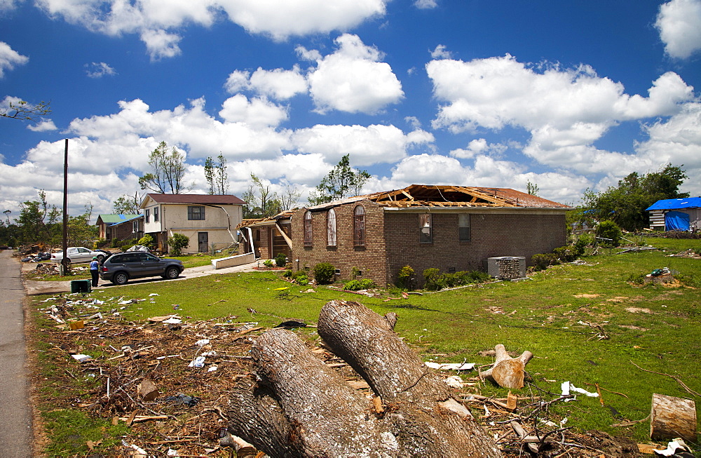 PLEASANT GROVE, ALABAMA, USA. Tornados ripped through this small town outside Birmingham, AL flattening almost every building and every tree.