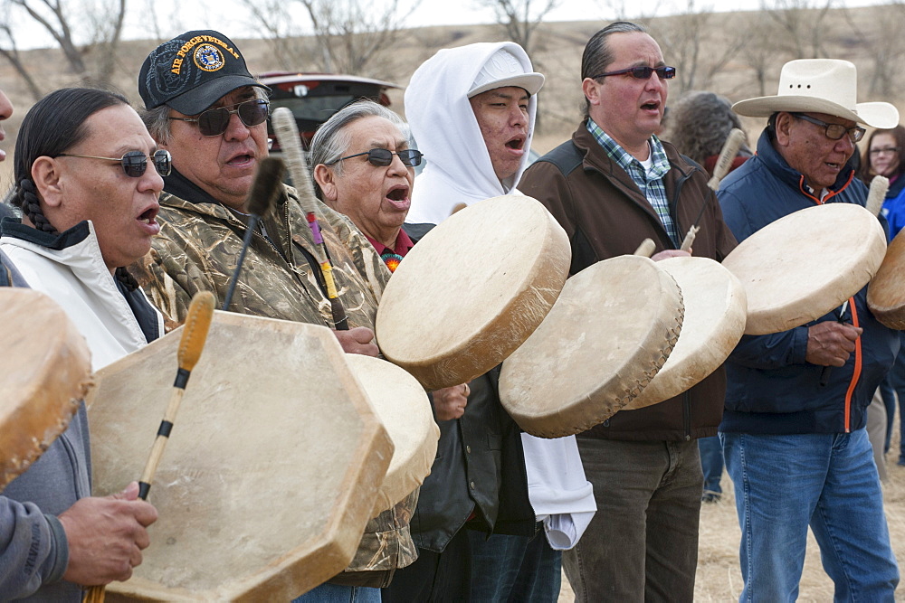 Tribal singers welcome the bison home. Ft. Peck tribal leaders and members went to the pen holding the Yellowstone bison Wednesday to celebrate their return to tribal lands.