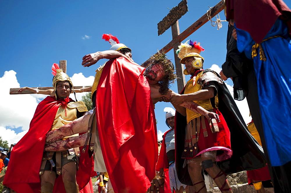 Actors perform a living stations of the cross on Friday during Holy Week in Ayacucho, Peru.