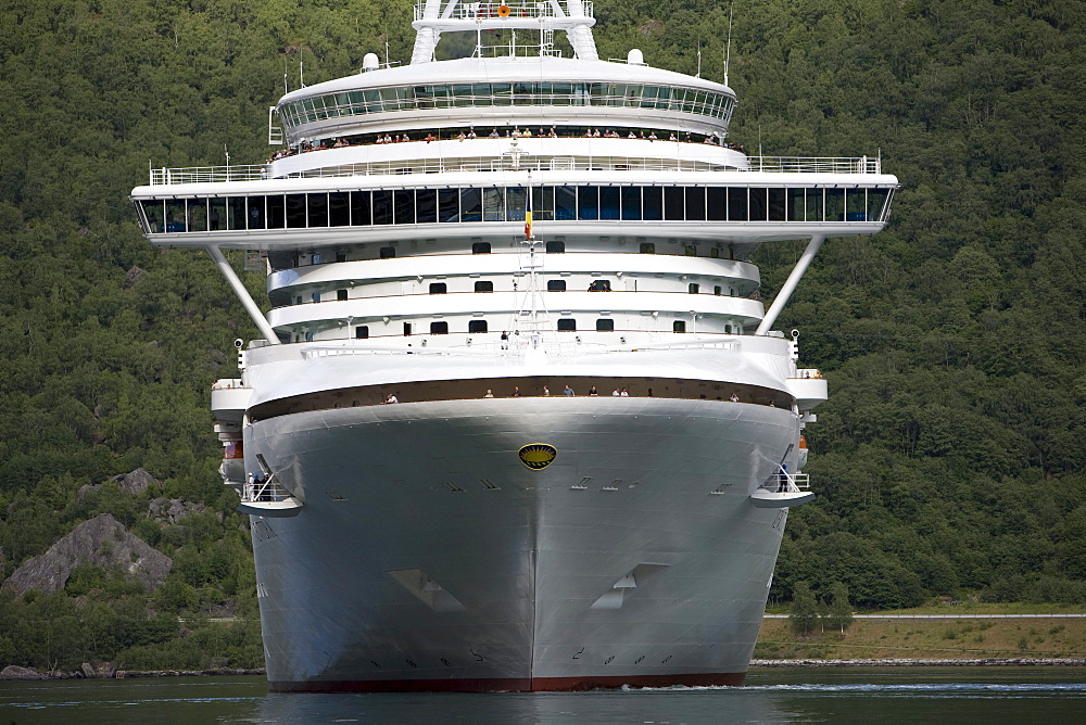 A cruise ship at port in Aurlandsfjord in Fl√É¬•m, Norway.