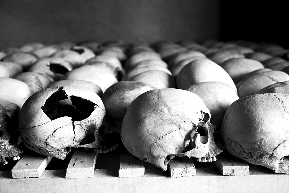 Skulls are lined up at the Murambi Genocide Memorial outside of Gikongoro in southern Rwanda.