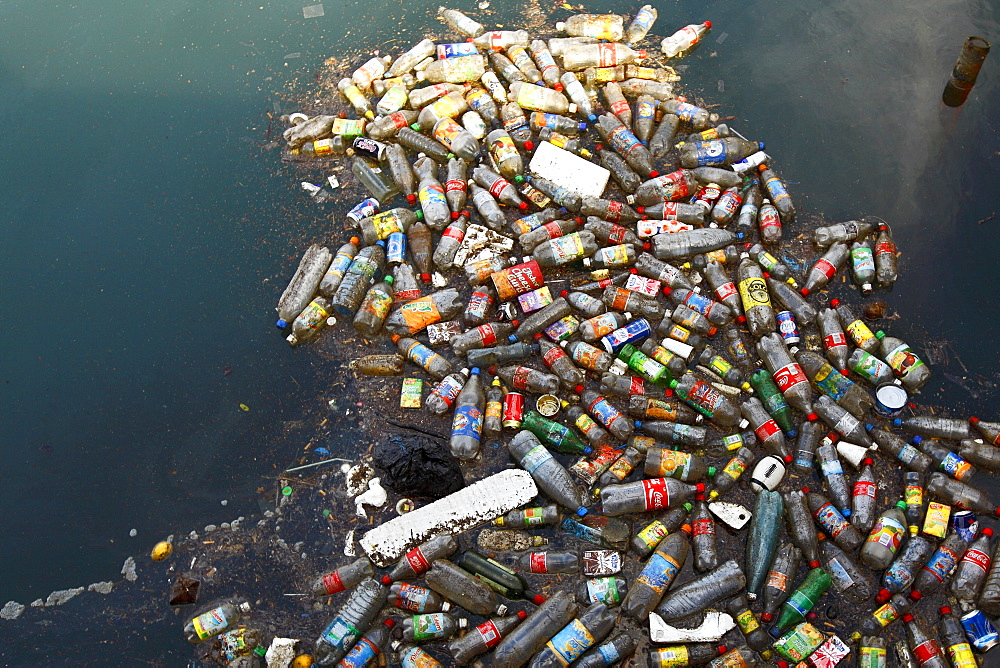 Plastic Bottle floating at the Baie de la Moselle in Noumea New caledonia.