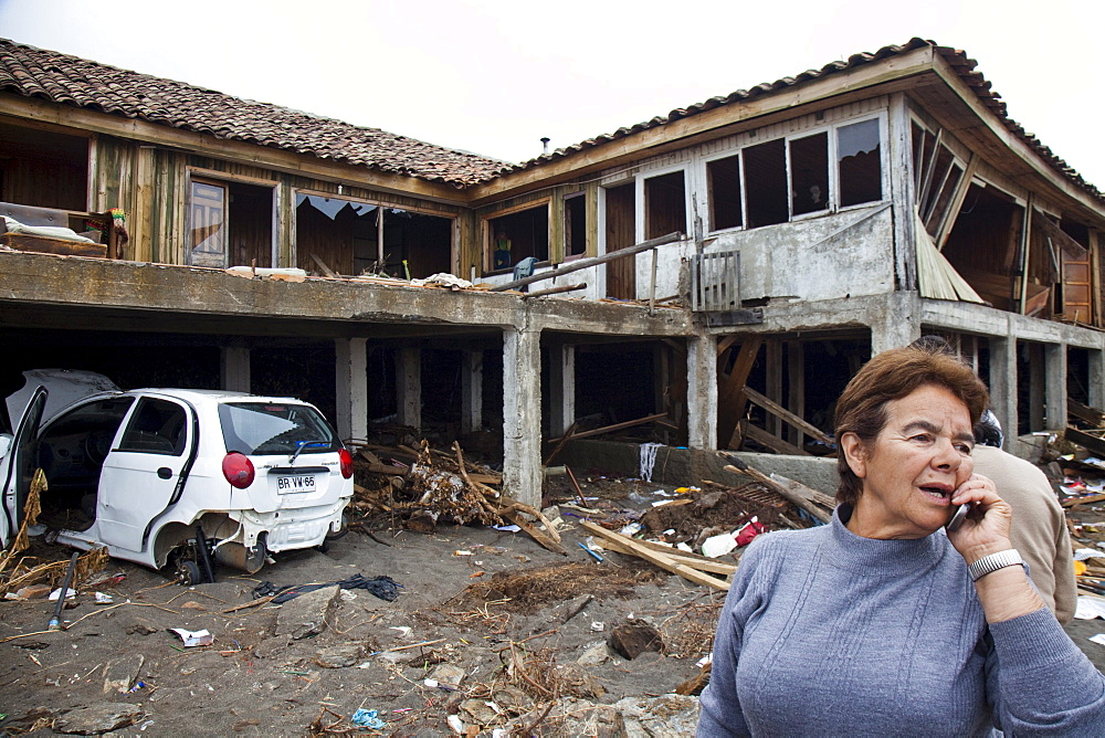 Houses are destroyed in Curanipe, Chile after an 8.8 earthquake and subsequent tsunami struck this coastal town.