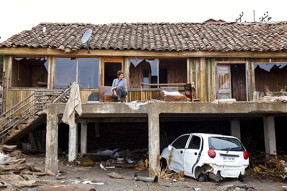 Houses are destroyed in Curanipe, Chile after an 8.8 earthquake and subsequent tsunami struck this coastal town.