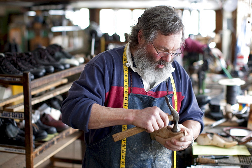 Making hiking boots the old fashioned way at Peter Limmer & Sons boot shop in Intervale, NH.