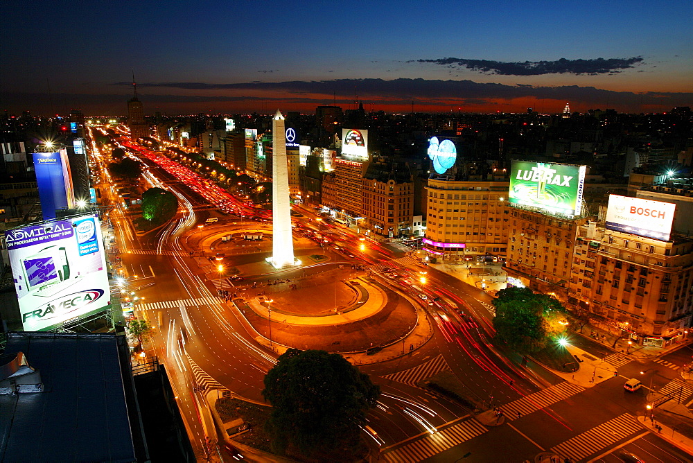 Avenue 9 on a July Night in Buenos Aires, Argentina.