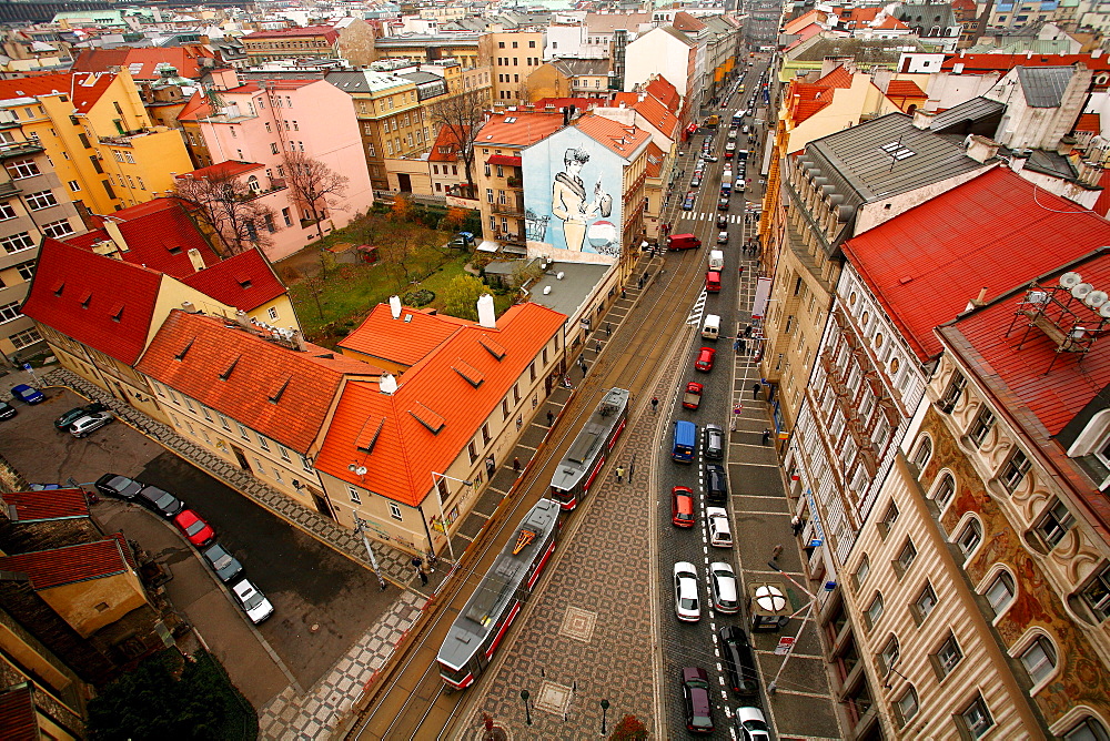 Bird's eye view of Old Town, historic section of Prague, Czech Republic.