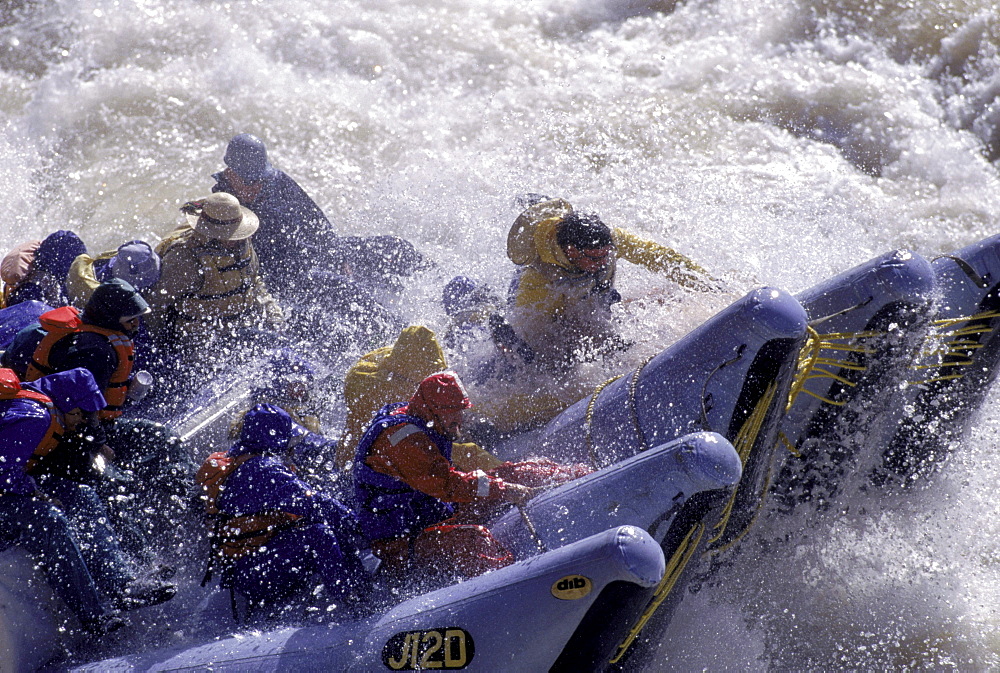 Boats going through the rapids at Lava Falls.