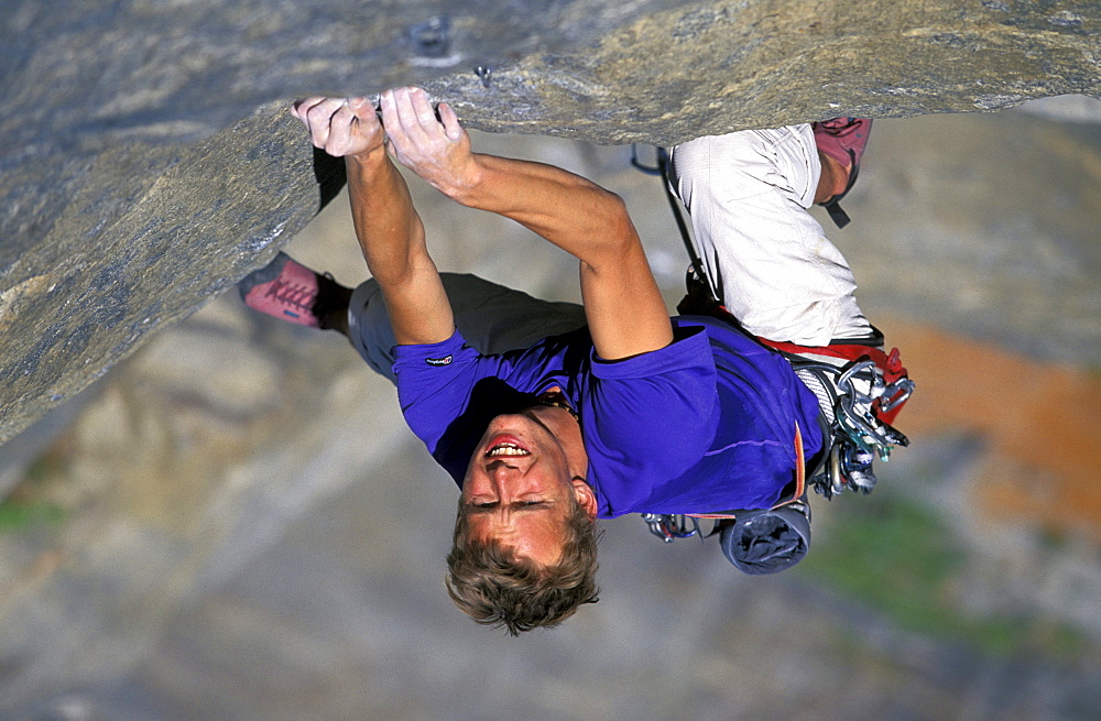 Leo Houlding climbing the West Face of Leaning Tower in Yosemite National Park, California.