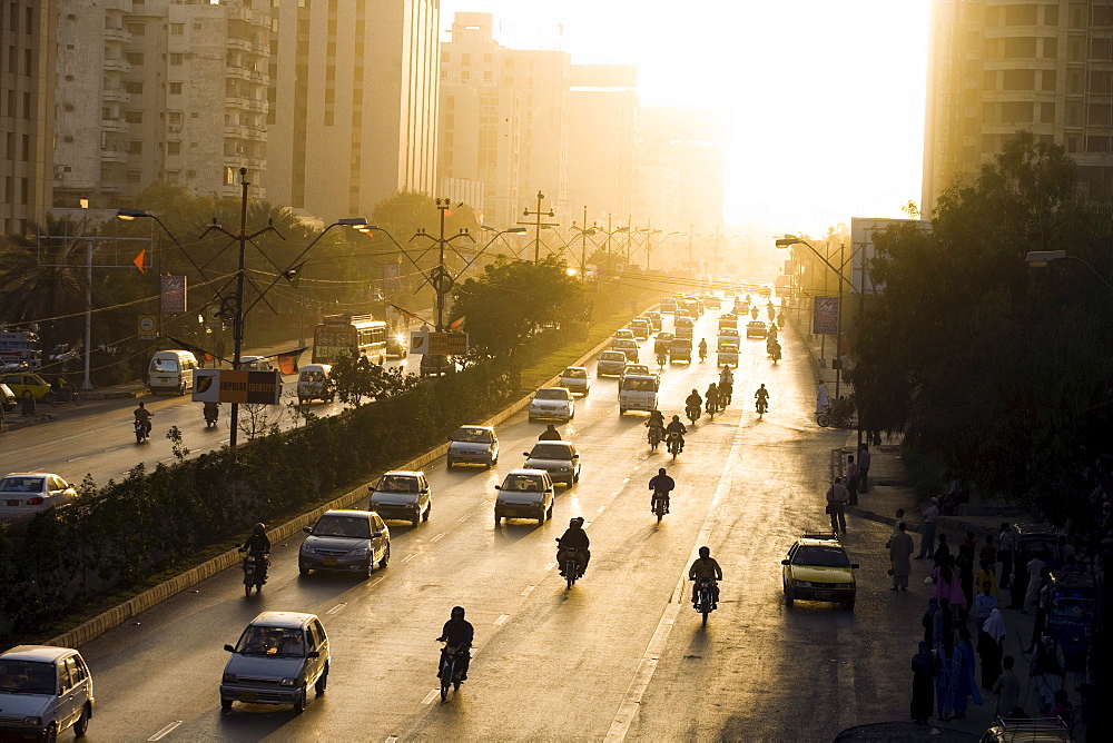 Shariah Faisal, a main thoroughfare, at rush hour in Karachi, Pakistan  on February 1, 2008.