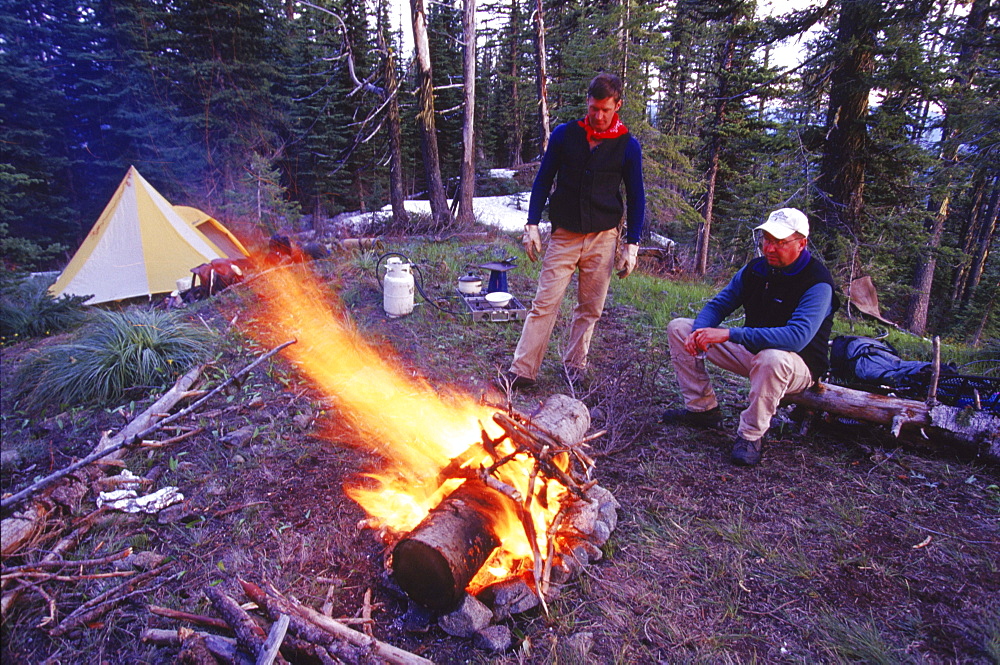 Portraits are of John Indrehus (with his pack horses) and outfitter Wayne Fairchild ( with white baseball cap) of Lewis and Clark Trail Adventures, on the Lolo Trail in Idaho between Wendover Creek and Snow Camp.