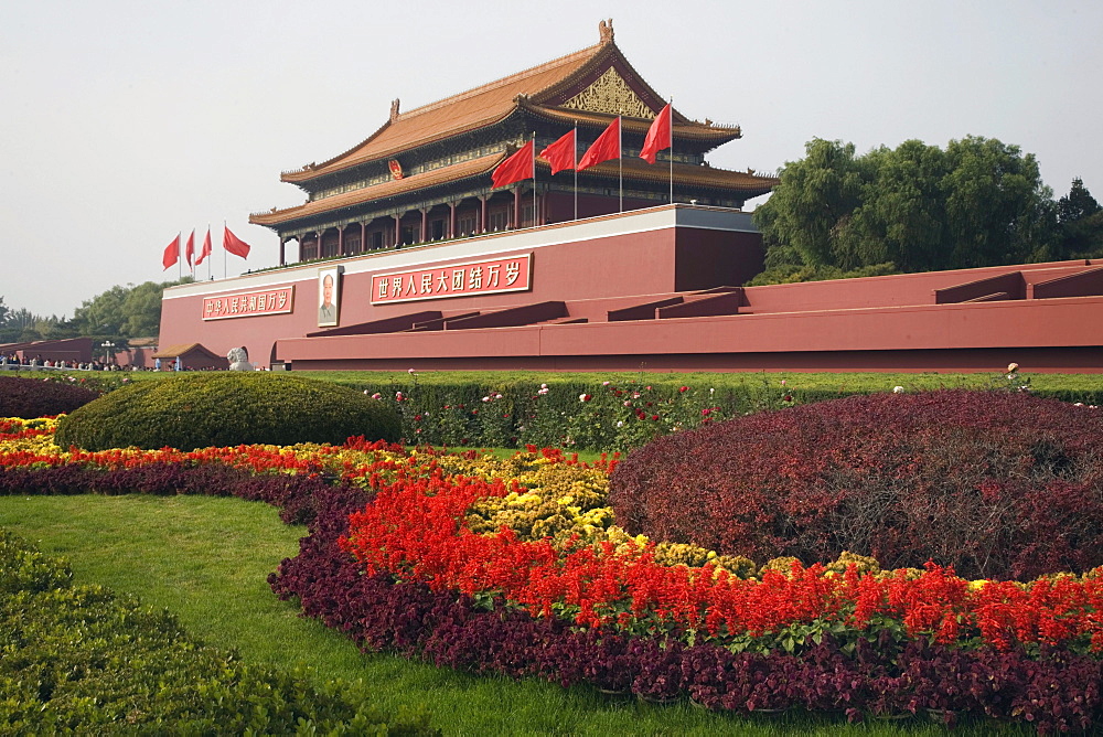 The Gate of Heavenly Peace which fronts Tiananmen Square and serves as the entrance to the Forbidden City in central Beijing, China.