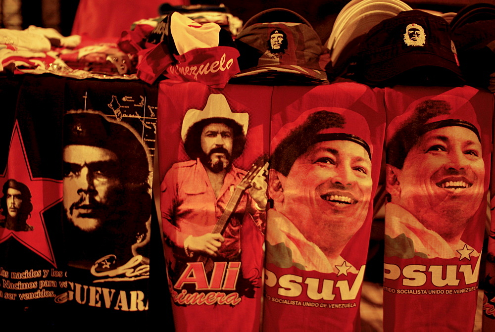 Political paraphernalia is sold at an election night rally of Chavistas, the term coined for supporters of leftist Venezuelan President Hugo Chavez on Sunday, Nov. 23, 2008 in Caracas. Venezuelans held pivotal elections that politically empowered the opposition movement against Chavez and his Socialist revolution. Elections were held across the country for 22 of the 23 state governorships, 328 mayors and 233 state legislators.