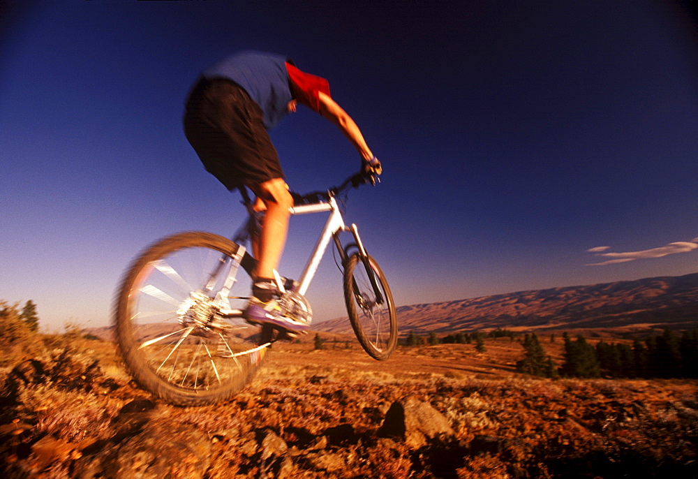 A mountain bike rider on a ride on the east side of the Cascade Mountains in Washington.