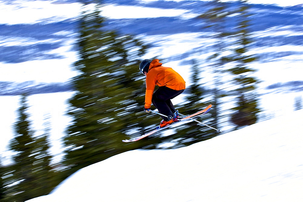 A man skis in Wyoming.