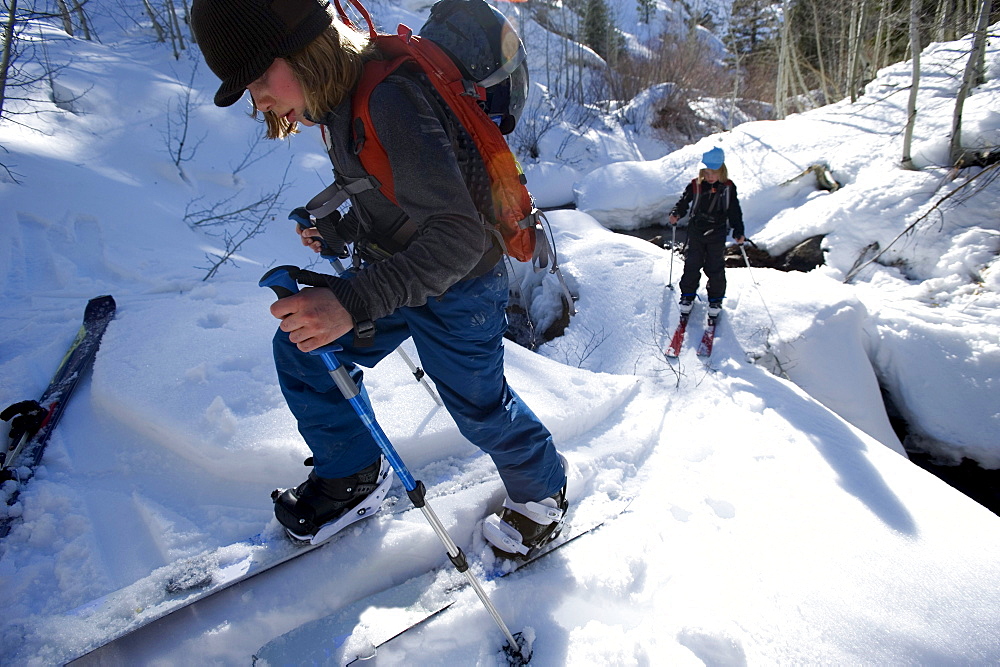 Two brothers hike in the California backcountry.