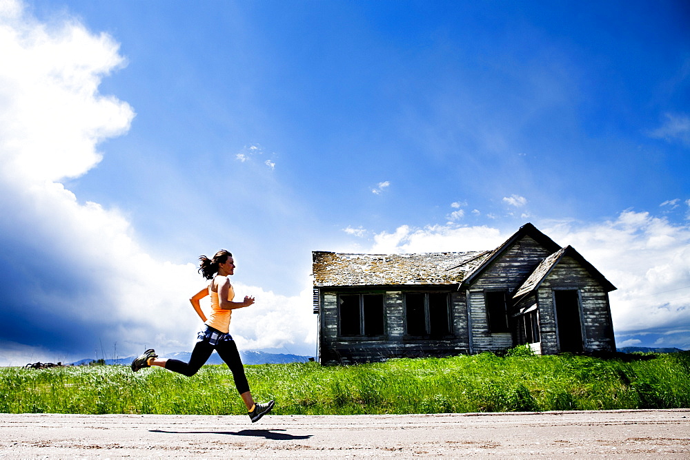 Female jogging in the country.