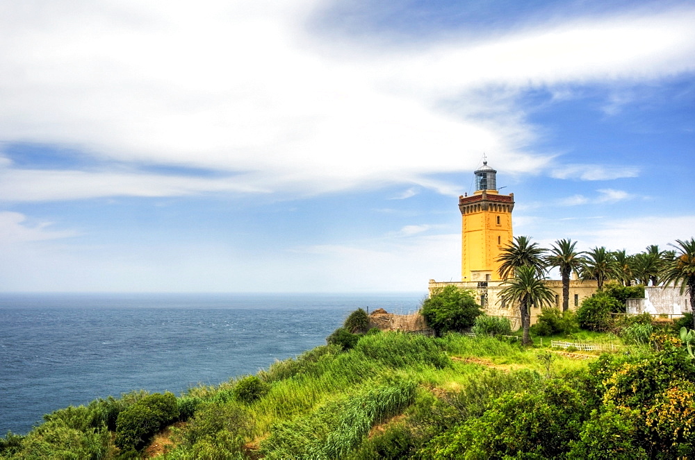 The famous Cap Spartel Lighthouse sits on the northwest tip of Africa at the entrance to the Mediterranean Sea, Morocco.