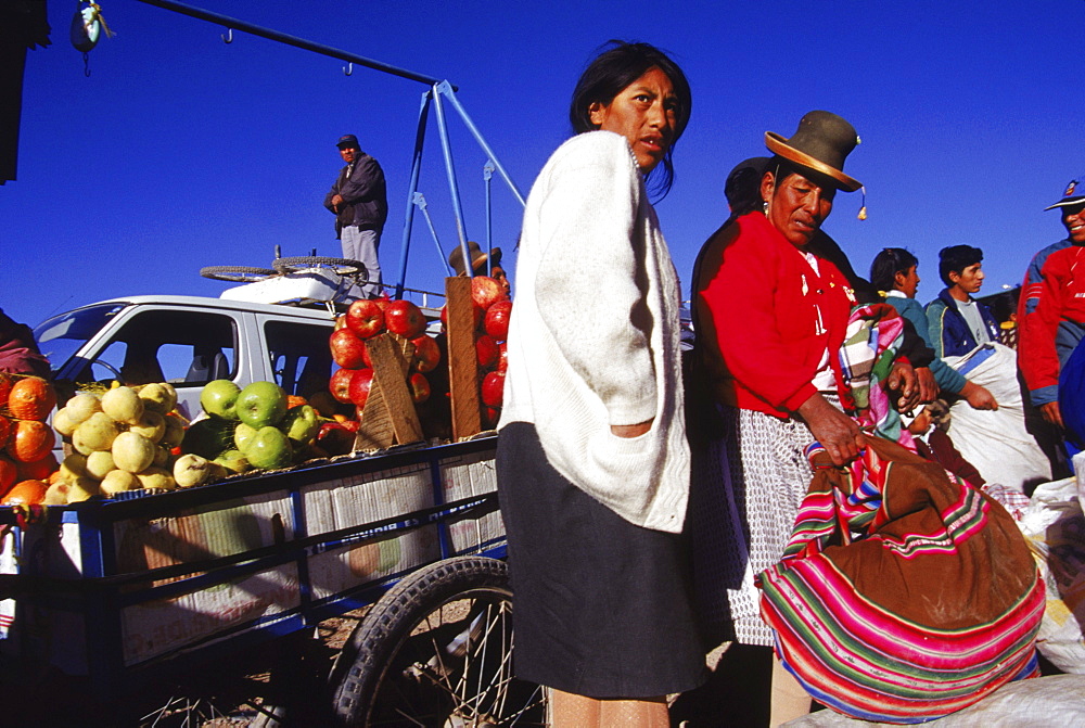 Busy bus station in the altiplano city of Juliaca, west of the Andes.