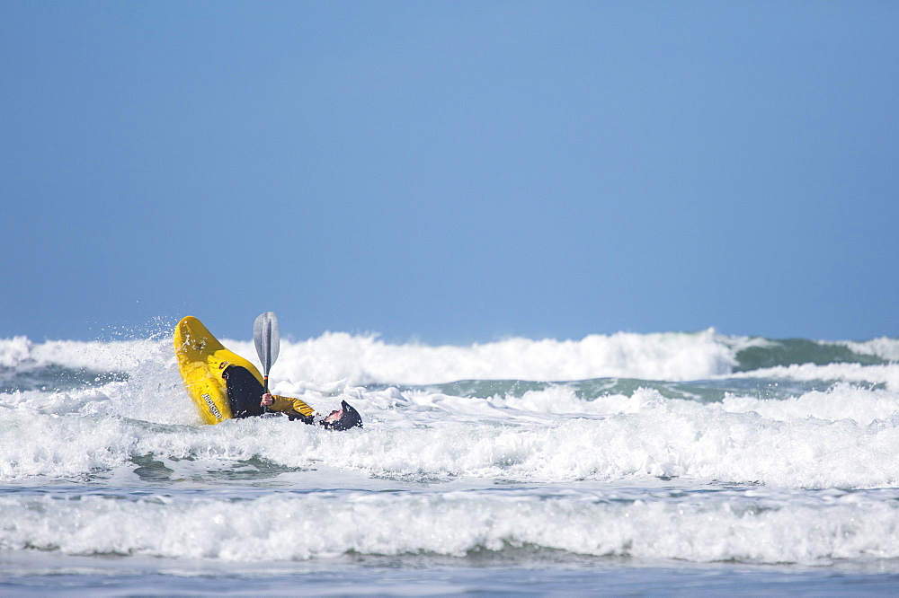 Sea Kayaker at Woolacombe Bay , North Devon, England, Wooacombe Bay, North Devon, England