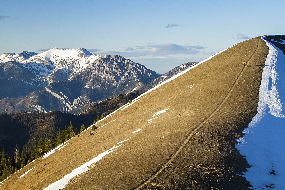 Trail running in the Bridger Range on a fall day in Montana, Bozeman, Montana, USA