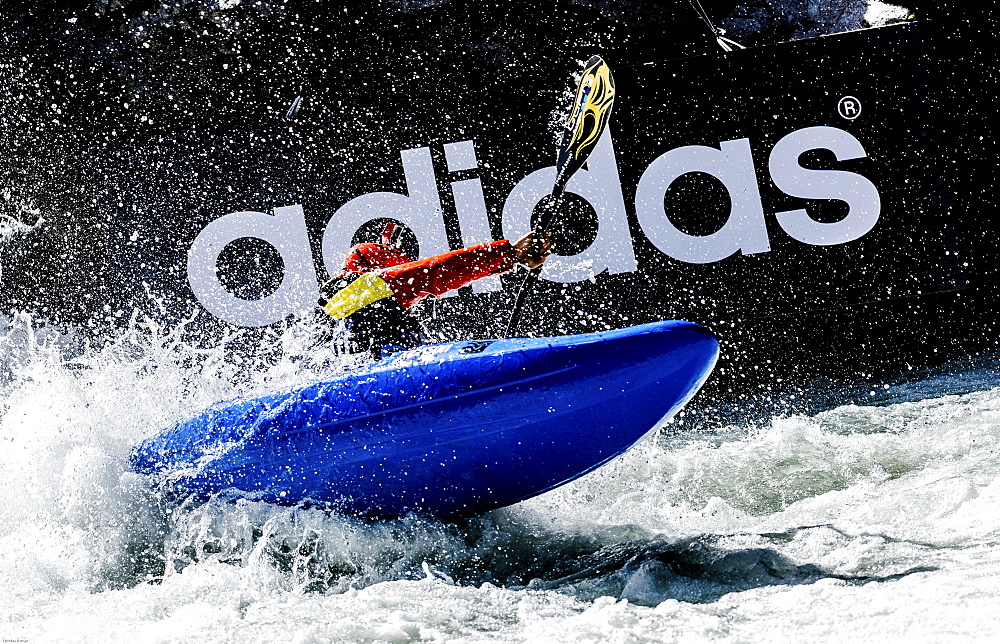 Kayaker Eric Jackson (USA) riding the Ötztaler Ache-River during the Adidas Sickline Extreme Kayaking World Championship 2014 in Oetz, Austria.