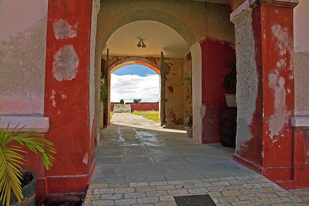 Exterior and courtyard views of Fort Frederik, now a tourist draw in Frederiksted, St, Croix. Built between 1752 and 1760 and now a historical museum, Fort Frederik was named the then reigning Danish monarch.