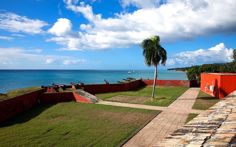 Exterior and seafront courtyard views of Fort Frederik, now a tourist draw in Frederiksted, St, Croix. Built between 1752 and 1760 and now a historical museum, Fort Frederik was named the then reigning Danish monarch.