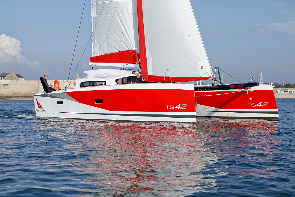 The TS42 Imagine Catamaran Design by Christophe Barreau and built by Marsaudon Composites, Lorient, Morbihan, France.